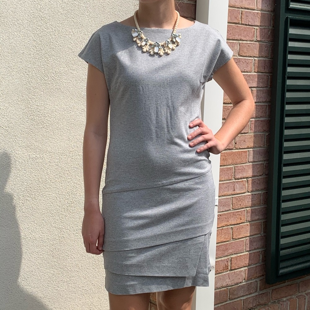NWT Banana Republic Heathered Gray Grey Asymmetric ZIP Dress 2 Tall